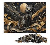 King Cat Golden Art Deco Wooden Jigsaw Puzzle for Adults, 1000 Pieces | A screen-free tabletop activity - easier piece organisation at home.