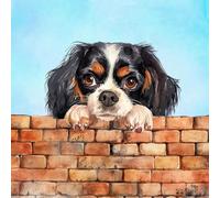 King Charles Black Dog Art Square Blank Greeting Card - Gift Idea Special Occasion Inside With Envelope Premium Unique Design Animal Cute Illustrated Wildlife Quality Included Uk