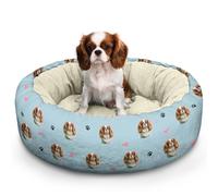 King Charles Cavalier Calming Round Bed Washable Dog Bed Donut Indoor (King Charles Cavalier, 30" L x 30" W x 8" Th)