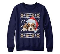 King Charles Cavalier Christmas Jumper Bull Dogs Puppy Xmas Sweatshirt Festive Unisex Sweater, XXL, Navy