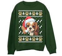King Charles Cavalier Christmas Sweater Cute Dog Design Ugly Xmas Pullover for Adults Festive Paw Print Holiday Sweatshirt Gift for Dog Lovers, L, Bottle Green