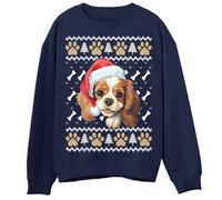 King Charles Cavalier Christmas Sweater Cute Dog Design Ugly Xmas Pullover for Adults Festive Paw Print Holiday Sweatshirt Gift for Dog Lovers, XXL, Navy