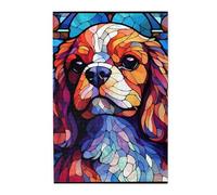 King Charles Cavalier Dogs Colorful Stained Colorful Glass 1000 Pieces Art Painting Wooden Puzzle for Kids and Adults, Birthday for Family Friends