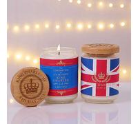 King Charles III Candle with Wood Lid 650ml- Union Jack Gold