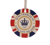King Charles III Ceramic Round Ornament with Ribbon Made In UK - Union Jack