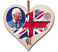 King Charles III Coronation Hanging Wooden Heart 6th May 2023 Decorations Celebration Party Bunting Alternative Keepsake Royal Memorabilia