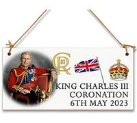 King Charles III Coronation Hanging Wooden Plaque 6th May 2023 Decorations Celebration Party Bunting Alternative Keepsake Royal Memorabilia