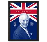 Artery8 King Charles III Coronation Reigning Under the Union Flag Royal Crest Emblem Artwork Framed Wall Art Print A4
