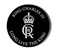 King Charles III - Long Live The King - Royal Cypher - Black Background - 75mm Fridge Magnet Bottle Opener