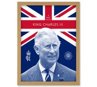 King Charles III Reigning Under the Union Flag Coronation Date Crest and Emblem Artwork Framed Wall Art Print A4 Artery8 Light Oak One Size