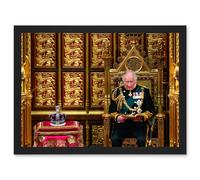 King Charles III Third of England Scotland United Kingdom with Crown of Queen Elizabeth II Photo Artwork Framed Wall Art Print A4 Artery8 Black One Size