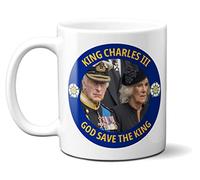 King Charles III with Queen Consort Camilla (Blue) - God Save The King Coronation 11oz White Ceramic Mug