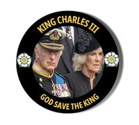 King Charles III With Queen Consort Camilla - God Save The King 58mm Large ROUND FRIDGE MAGNET