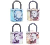 King Charles New £ Pound Sterling Notes Coin Money Tin Box Padlock Shape 16.5x9.5x26.5cm UK Free P&P