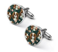 King Charles Spaniel Dog Round Cufflinks for Men Classic Cuff Links Jewellery for Wedding Business Party
