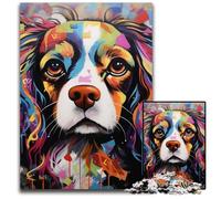 King Charles Spaniel Graffiti JigsawPuzzle 1000 Pieces for Adults Wooden Jigsaw Puzzles for Adults Ideal DIY Decor & Brain Teaser Gift 50x75CM/19.68x29.52inch