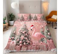 King Christmas Bedding - Pink Christmas Tree Double Duvet Cover - 3D Print Quilt Cover 230x220 cm - Microfiber Comfortable Breathable Comforter Cover + 2 Pillow Cases-with Zip Closure & Corner Ties
