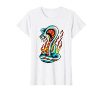 King Cobra Snake Fire Serpent Tattoo Value Graphic T-Shirt, Women, White, S