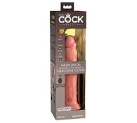 King Cock Elite 9" Vibrating Silicone Dual Density Cock with Remote - Vanilla