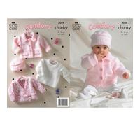 King Cole 3044 Chunky Knitting Pattern Childrens Sweater Cardigan Hat