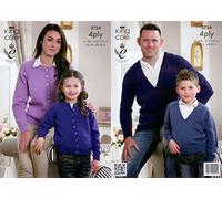 King Cole 3754 4ply Adult Child Sweater Cardigan Knitting Pattern
