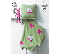 King Cole 3981 Knitting Pattern Cat Motif Blanket and Cushion in King Cole Comfort DK