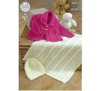 King Cole 4222 Knitting Pattern Baby Jacket Blanket and Hat to knit in King Cole Comfort Aran