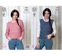 King Cole 4433 Knitting Pattern Leaflet Ladies Slipover and Sweater to Knit in Big Value Aran