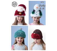 King Cole 4478 Knitting Pattern Childrens Christmas Hats to knit in Tinsel Chunky