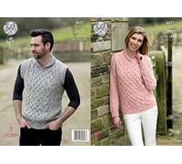 King Cole 4627 Knitting Pattern Unisex Sweater and Slipover in Fashion Aran Combo