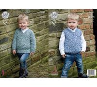 King Cole 4630 Knitting Pattern Boys Sweater and Slipover in Fashion Aran Combo
