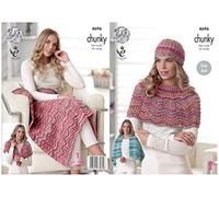 King Cole 4696 Knitting Pattern Easy Knit Blanket Shawl Wrap and Hat in King Cole Drifter Chunky