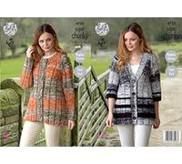 King Cole 4755 Knitting Pattern Womens Raglan Round & V Neck Cardigans in Super Chunky Multicolor