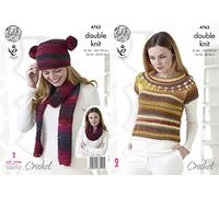 King Cole 4763 Crochet Pattern Womens Top with Yoke and Accessories in King Cole Riot DK