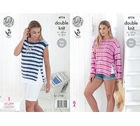 King Cole 4774 Knitting Pattern Womens Easy Knit Top and Sweater in King Cole Cottonsoft Crush DK,Multicolor,32" - 42" bust