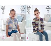 King Cole 4781 Knitting Pattern Girls Easy Knit Long & Short Sleeved Cardigans in Splash DK