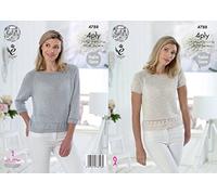 King Cole 4788 Knitting Pattern Womens Raglan Tops in King Cole Giza Sorbet and Cotton 4 Ply