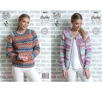King Cole 4852 Knitting Pattern Womens Raglan Cardigan and Sweater in King Cole Drifter Chunky