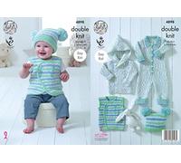 King Cole 4898 Knitting Pattern Baby Set Coat Waistcoat Onesie Hat in Cherish Dash DK