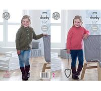 King Cole 4990 Knitting Pattern Childrens Raglan Sweater and Cardigan in King Cole Big Value Chunky