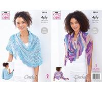 King Cole 4ply Easy Crochet Pattern Ladies Semi Circular or Triangular Shawl (5874)