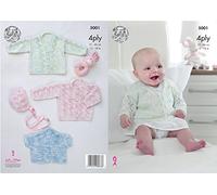 King Cole 5001 Knitting Pattern Baby Cardigans and Bonnet in Giza Cotton Sorbet 4 Ply