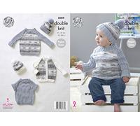 King Cole 5089 Knitting Pattern Baby Cardigan Sweaters and Hat in Splash DK and Big Value Baby DK