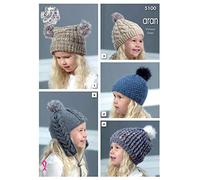 King Cole 5100 Knitting Pattern Childrens Hats in King Cole Merino Blend Aran and Fashion Aran