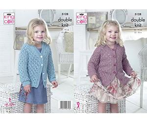 King Cole 5128 Knitting Pattern Girls V and Round Neck Cardigans in Cottonsoft DK