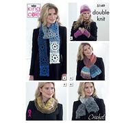 King Cole 5149 Crochet Pattern Scarfs Cowl Hat Hand and Neck Warmer in Curiosity DK