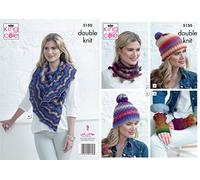 King Cole 5150 Knitting Pattern Cowl Hats Hand Warmers and Shawl in Riot DK