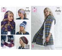 King Cole 5153 Knitting Pattern Wrap Hats Snood Head Band and Hand Warmers in Riot Chunky