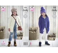 King Cole 5166 Knitting Pattern Girls Cable Jackets / Cardigans and Hat in King Cole Comfort Chunky
