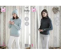 King Cole 5178 Knitting Pattern Womens Easy Knit Sweaters and Hat in Timeless Chunky,Multicolor,32" - 50" bust